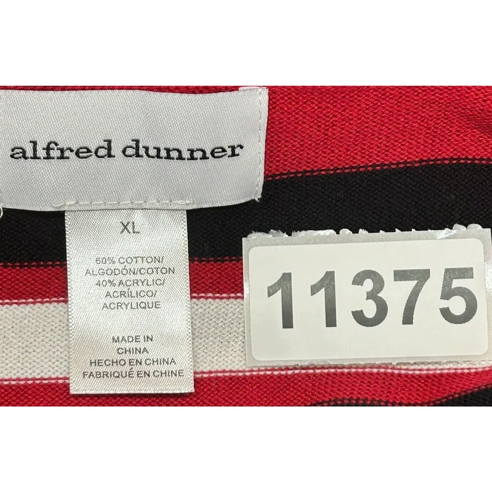 Alfred Dunner Sweater Womens XL Red Gray‎ Stripe Pullover 3/4 Sleeve Round Neck